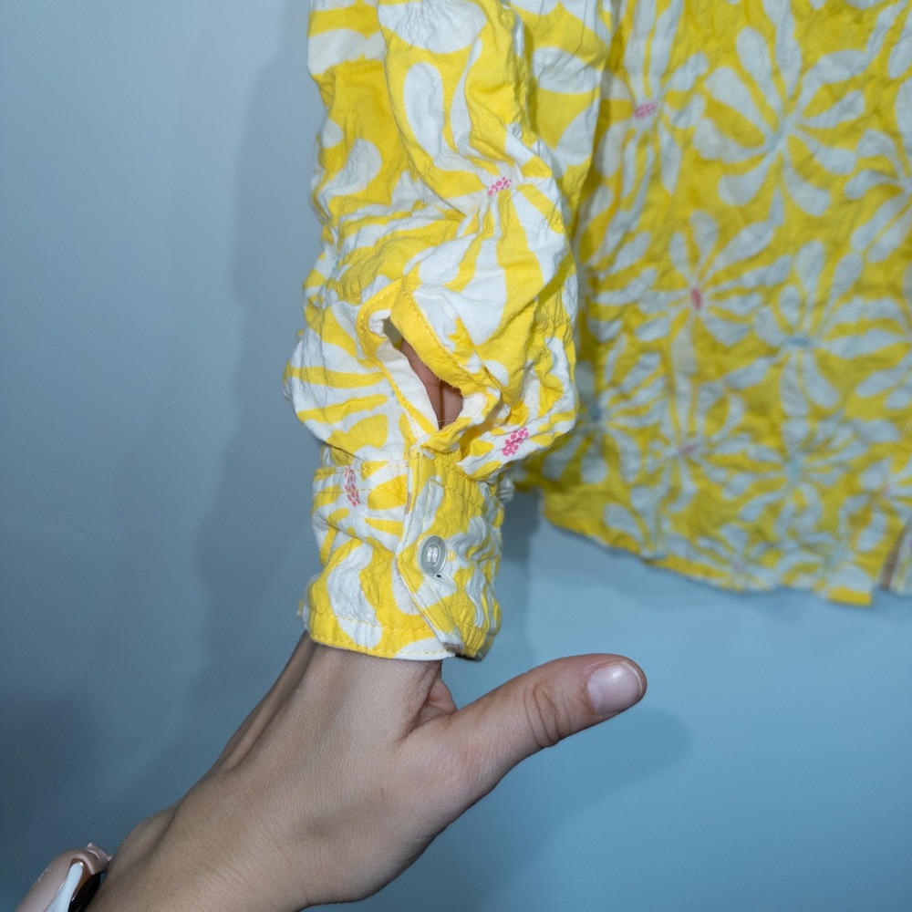 J. McLaughlin‎ Yellow Floral Lois Crinkle Button Up Shirt Size Medium - Picture 3 of 5